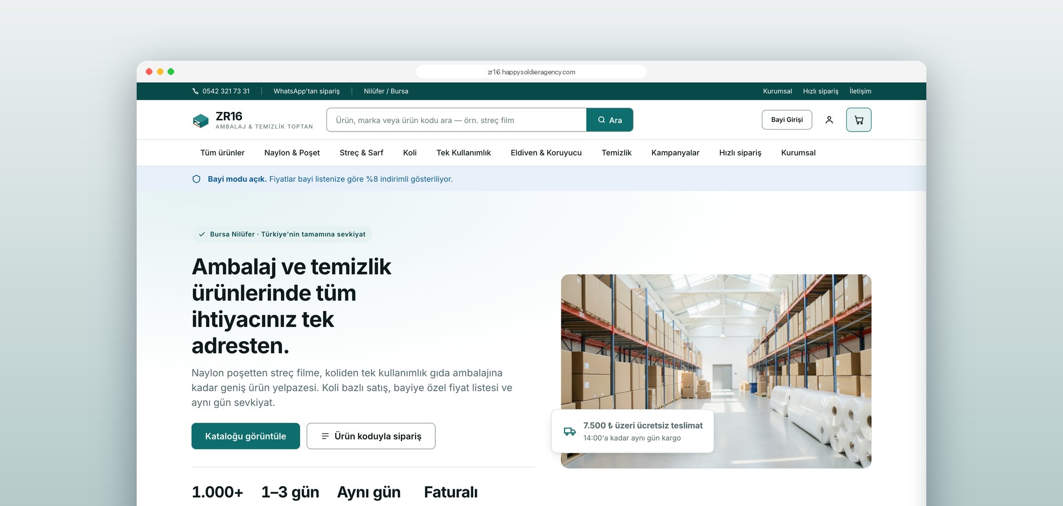 ZR16 Ambalaj B2B e-ticaret ana sayfası