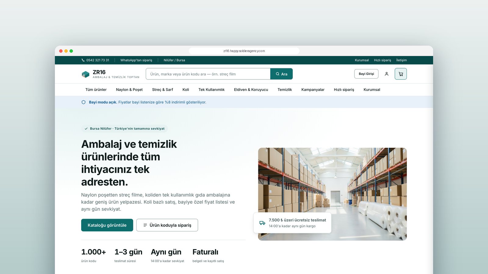 ZR16 Ambalaj B2B e-commerce site